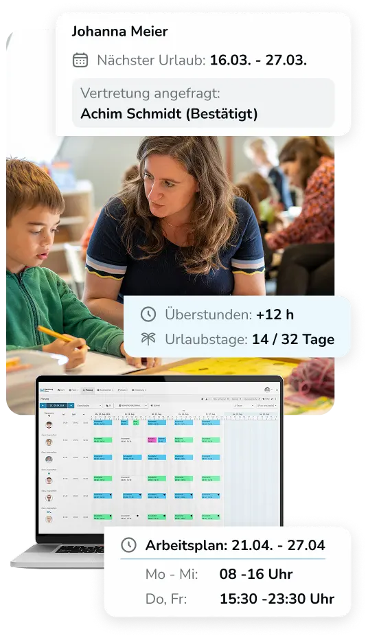 Kindererzieherinnen in einem Raum mit Kindern.