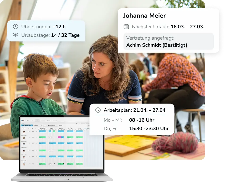 Kindererzieherinnen in einem Raum mit Kindern.